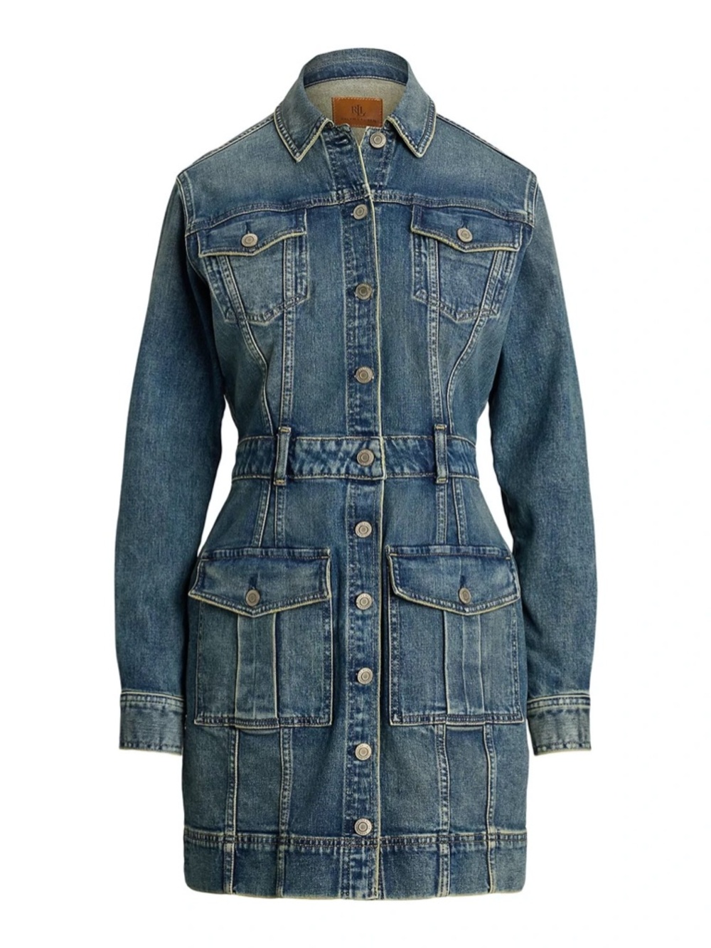 Lauren RALPH LAUREN Button Fastening DENIM Mini DRESS Pockets Size 14 NEW Jacket